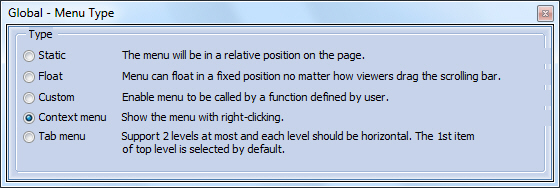 Pop up Menu Pop up Menu - Menu Type
